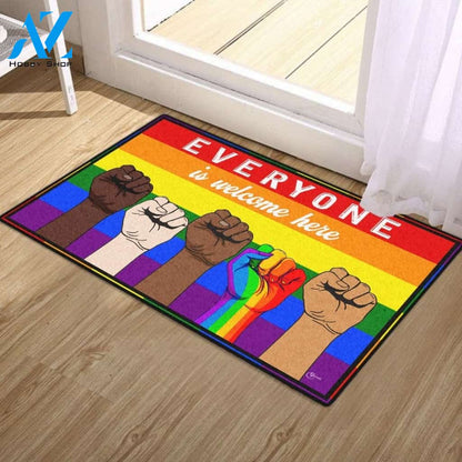 LGBT Doormat Rainbow Everyone Is Welcome Here Doormat, Gift For Friend Family Birthday Gift Home Decor Warm House Gift Welcome Mat