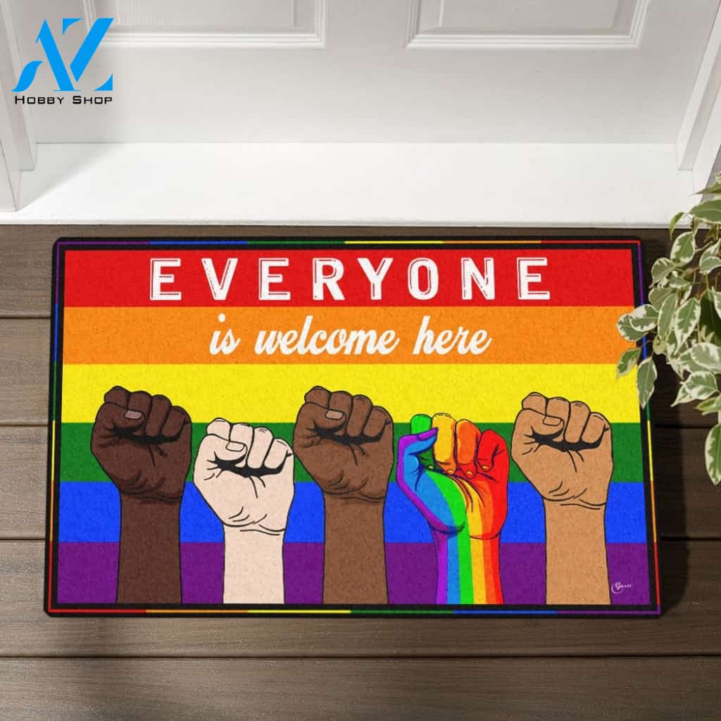 LGBT Doormat Rainbow Everyone Is Welcome Here Doormat, Gift For Friend Family Birthday Gift Home Decor Warm House Gift Welcome Mat