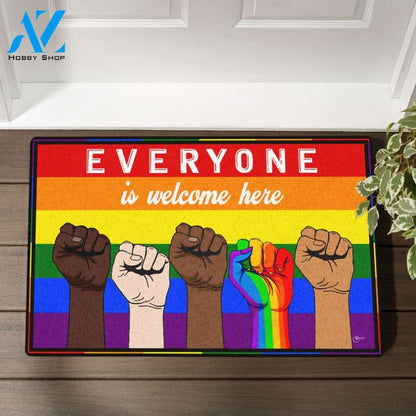 LGBT Doormat Rainbow Everyone Is Welcome Here Doormat, Gift For Friend Family Birthday Gift Home Decor Warm House Gift Welcome Mat