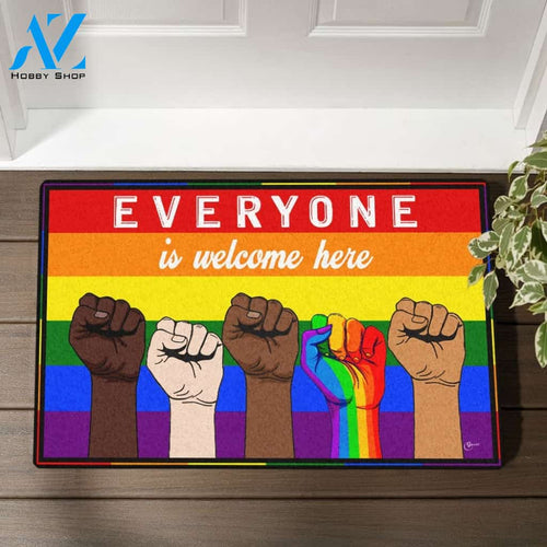 LGBT Doormat Rainbow Everyone Is Welcome Here Doormat, Gift For Friend Family Birthday Gift Home Decor Warm House Gift Welcome Mat
