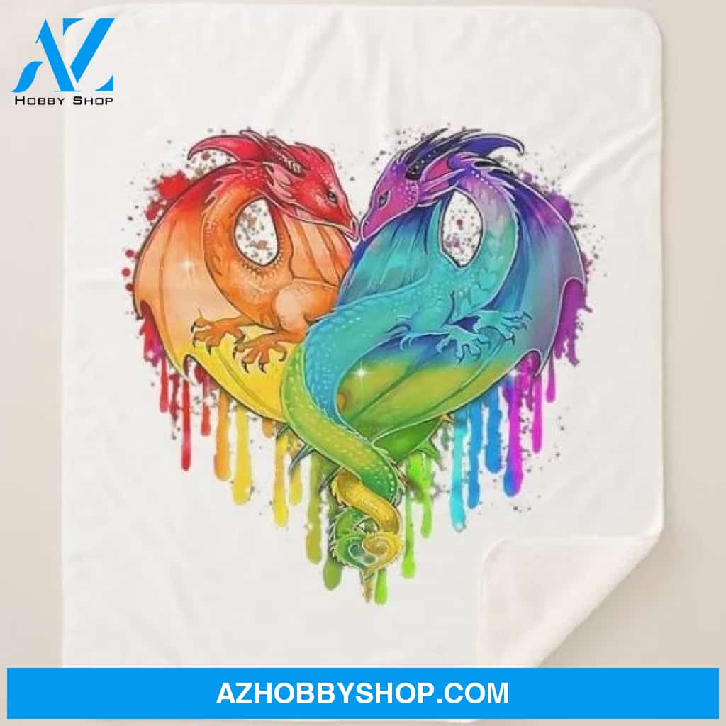 Lgbt Dragon Heart Rainbow Heart Dragon Lgbt Pride Sherpa Blanket