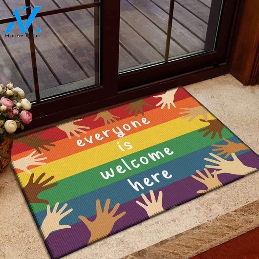LGBT Everyone Is Welcome Here Doormat Welcome Mat Housewarming Gift Home Decor Gift For Family Funny Doormat Gift Idea For Friend