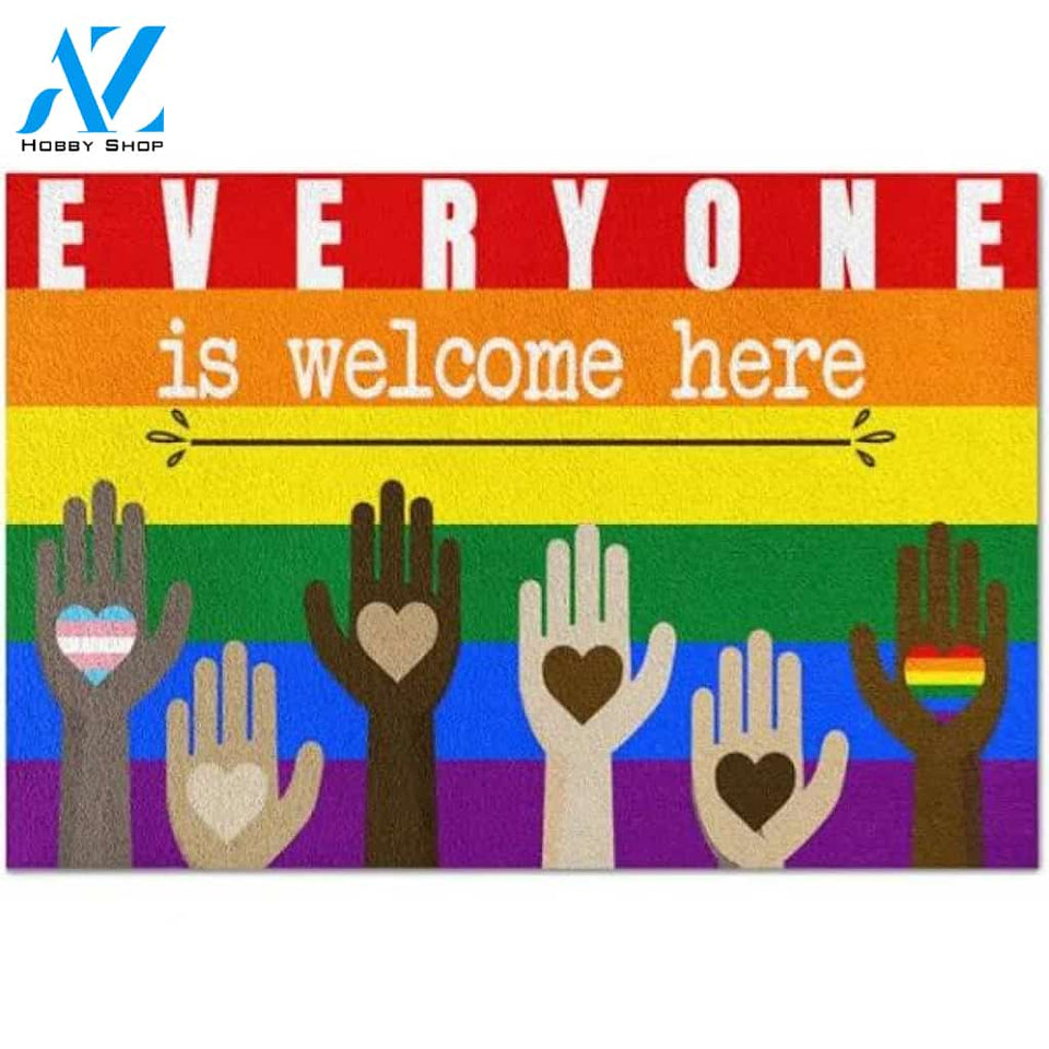 LGBT Everyone Is Welcome Here Doormat Welcome Mat Housewarming Gift Home Decor Funny Doormat Best Gift Idea For Friend Birthday Gift