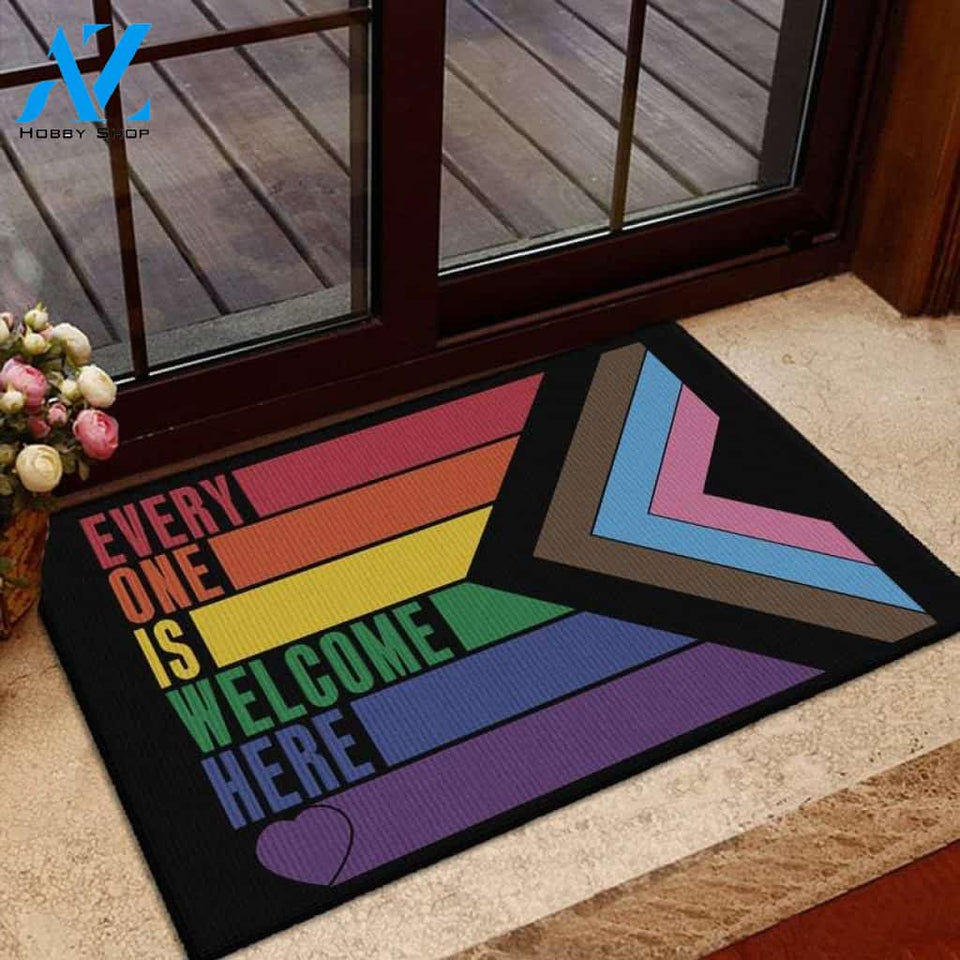 LGBT - Everyone Is Welcome Here Funny Indoor And Outdoor Doormat Warm House Gift Welcome Mat Gift For Friend Gift For Family Birthday Gift