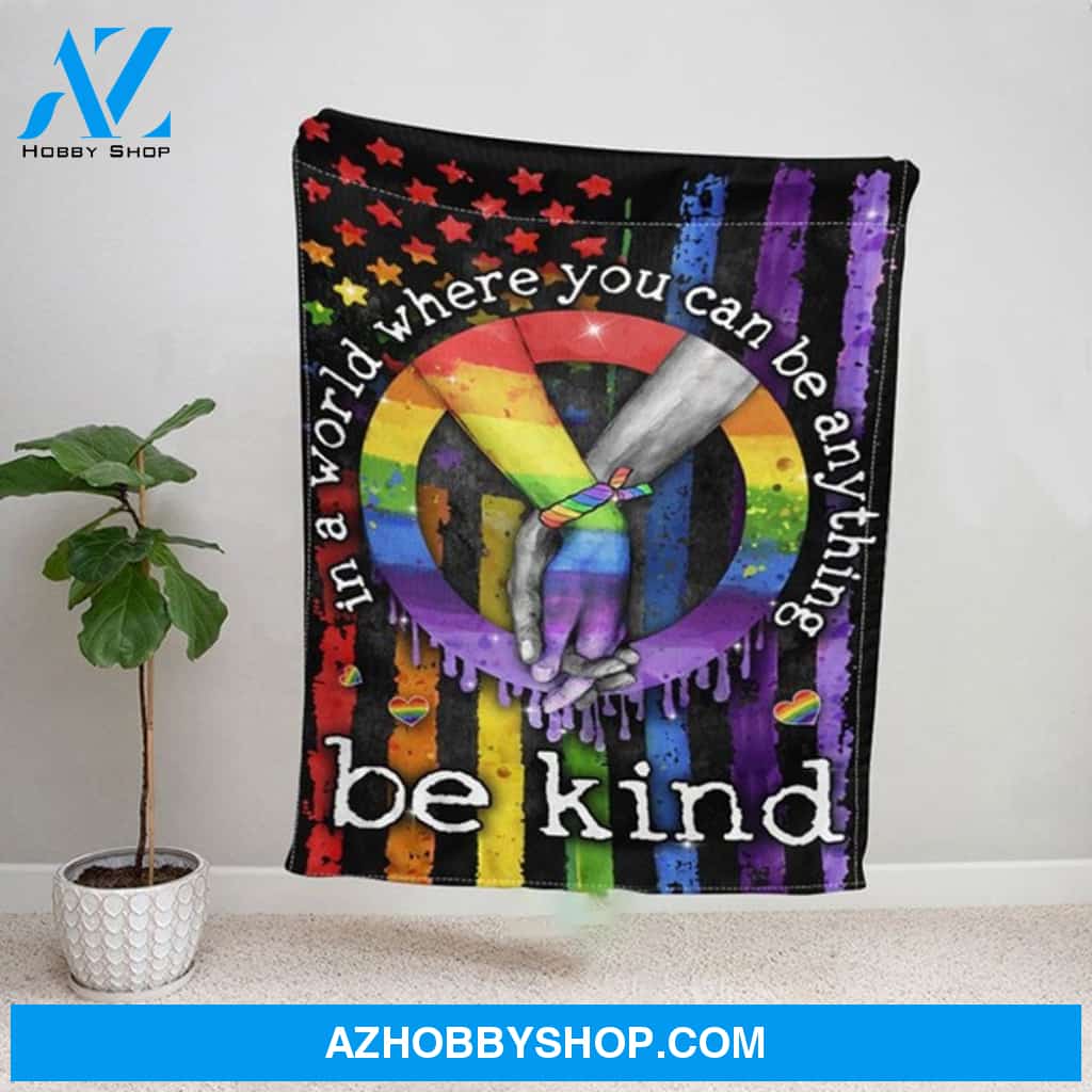 LGBT Flag - In A World Where Fleece Blanket Home Decor Bedding Couch Sofa Soft And Comfy Cozy