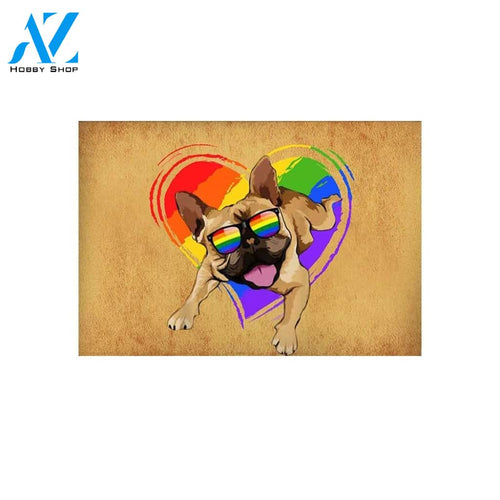 LGBT - Frenchie Pride Doormat Cute Gay Pride Decor Doormat Welcome Mat House Warming Gift Home Decor Gift for Dog Lovers Funny Doormat Gift Idea