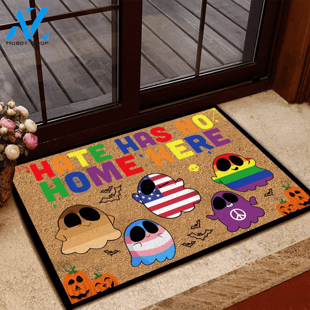 LGBT Hate Has No Home Here Halloween Funny Indoor And Outdoor Doormat Warm House Gift Welcome Mat Birthday Gift For Friend Family