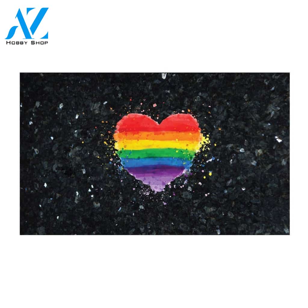 LGBT - Heart Black Marble Granite Doormat Warm House Gift Welcome Mat Gift For Friend Family