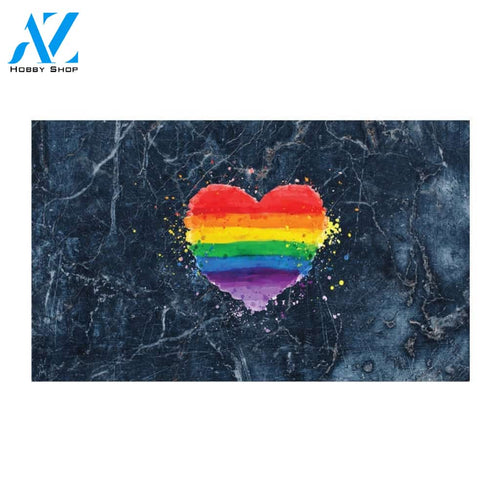 LGBT - Heart Blue Marble Granite Indoor and Outdoor Doormat Warm House Gift Welcome Mat Gift for Friend Family