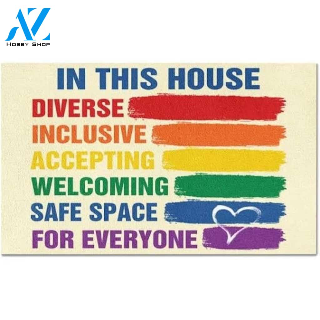 LGBT In This House Rainbow Pride Indoor And Outdoor Doormat Warm House Gift Welcome Mat Gift For Friend Family