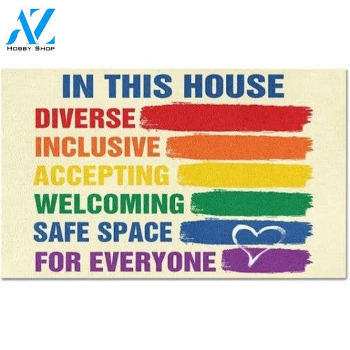 LGBT In This House Rainbow Pride Indoor And Outdoor Doormat Warm House Gift Welcome Mat Gift For Friend Family