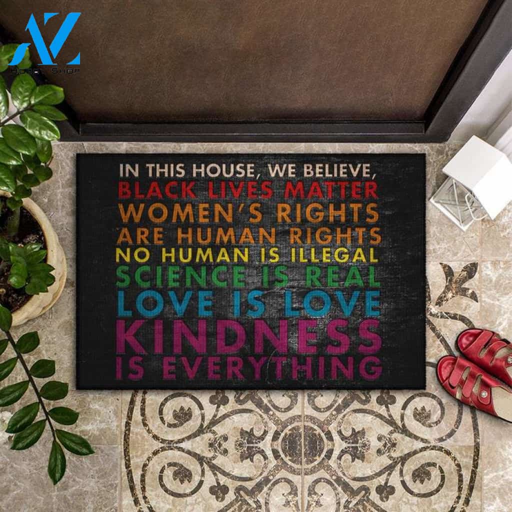 LGBT - In This House We Believe, Black Lives Matter, Women's Rights Indoor and Outdoor Doormat Warm House Gift Welcome Mat Gift for Friend Family