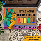 LGBT Lesbian Pride Custom Doormat Liberty And Justice For All Personalized Gift | WELCOME MAT | HOUSE WARMING GIFT