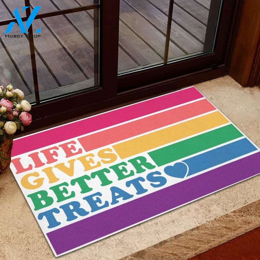 LGBT - Life Gives Better Treats Doormat Rug Housewarming Gift Family Welcome Mat Custom Funny Birthday New Year Gift Antislip