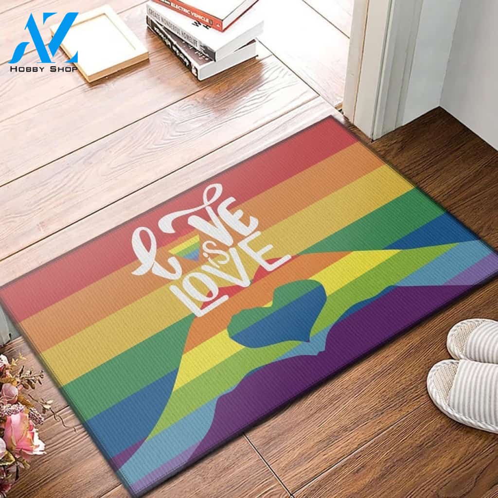 LGBT - Love Is Love Doormat Welcome Mat Housewarming Gift Home Decor Gift For Friend Funny Doormat Gift For Family Birthday Gift