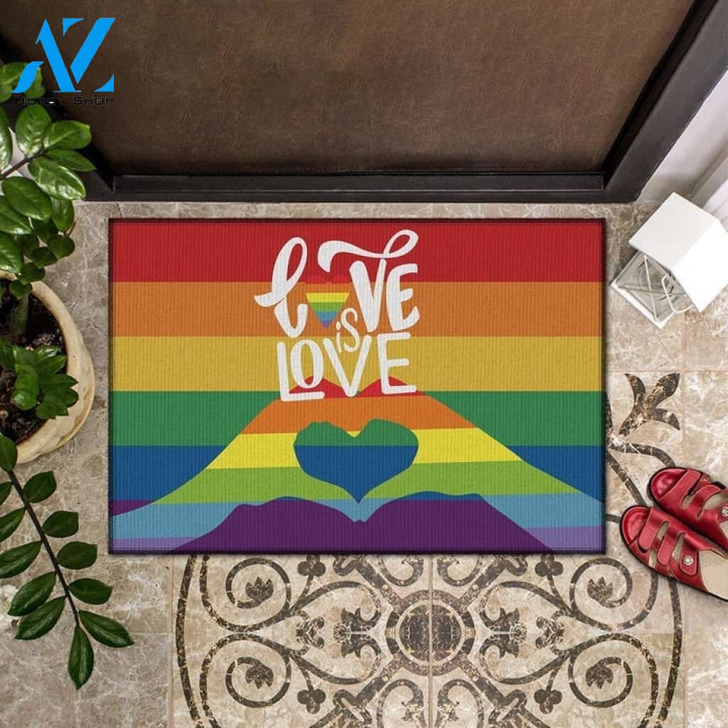 LGBT - Love Is Love Doormat Welcome Mat Housewarming Gift Home Decor Gift For Friend Funny Doormat Gift For Family Birthday Gift