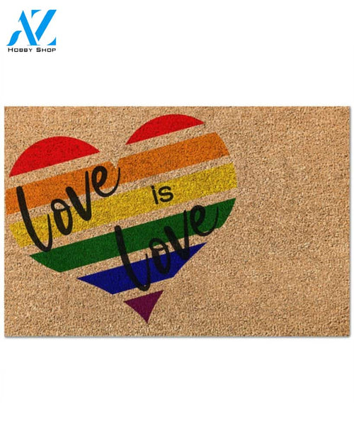 LGBT Love Is Love Rainbow Heart Indoor And Outdoor Doormat Warm House Gift Welcome Mat Gift For Friend Family