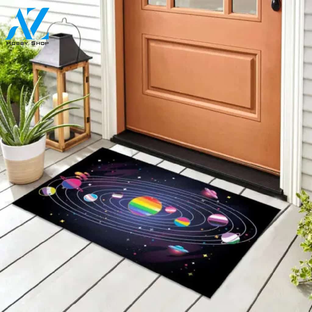 LGBT Planets - LGBT Space Doormat Welcome Mat House Warming Gift Home Decor Funny Doormat Gift Idea