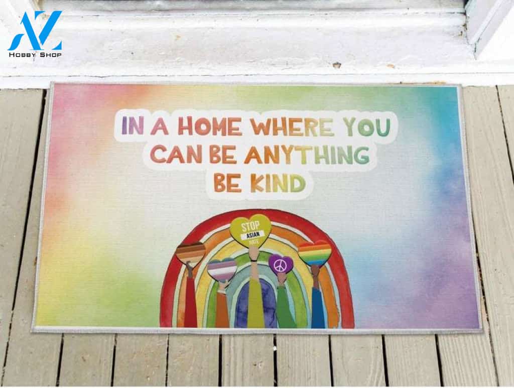 LGBT Pride - Be Anything Be Kind Rainbow Doormat Welcome Mat House Warming Gift Home Decor Funny Doormat Gift Idea