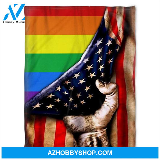 Lgbt Pride Blanket Lgbt Flag Inside Vintage American Flag Lgbt Lovers Gift Soft Fleece Blanket Home Decor Bedding Couch Sofa Soft And Comfy Cozy