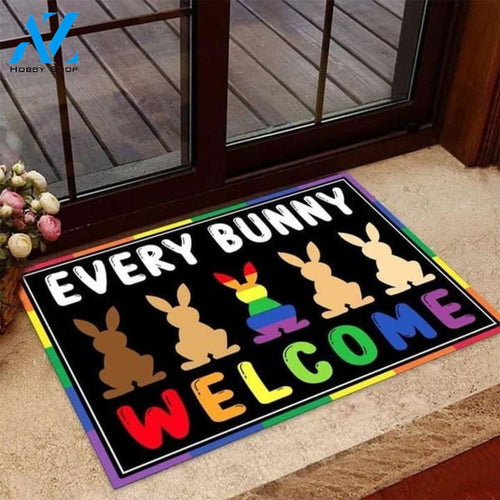LGBT Pride - Different Not Alone Every Bunny Welcome We Are Cute Rabbits Doormat Welcome Mat House Warming Gift Home Decor Funny Doormat Gift Idea