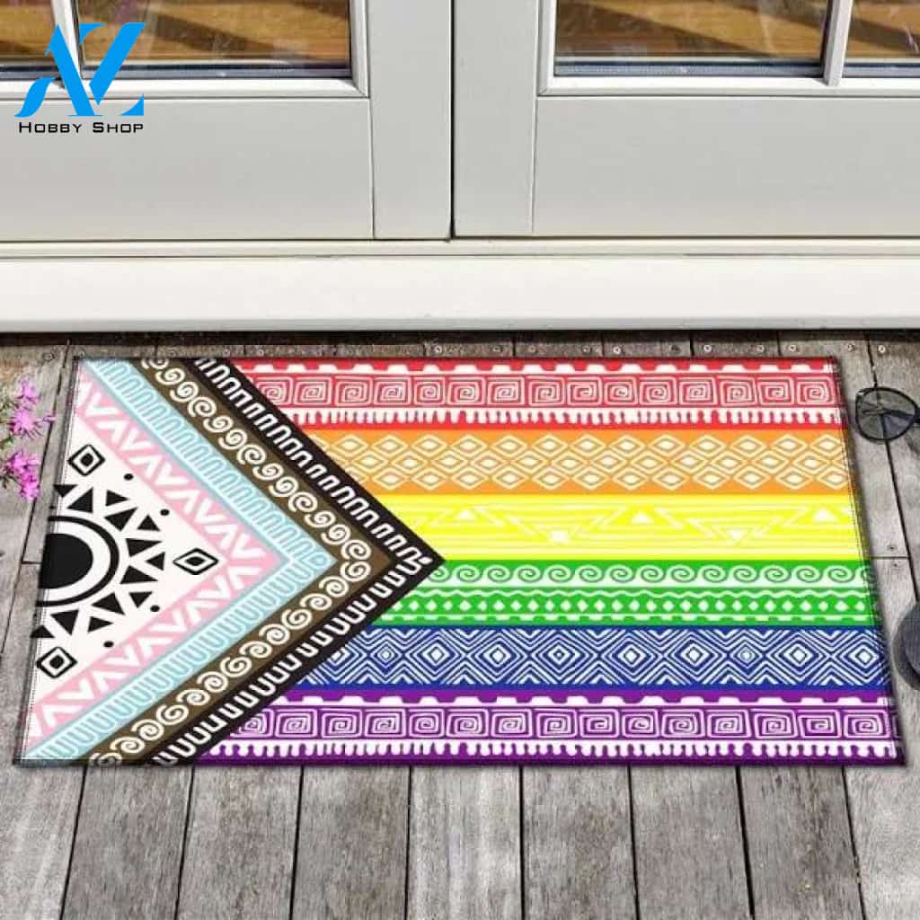LGBT Pride Doormat, LGBT Rainbow Flag Doormat, Progress Pride Doormat, LGBT Doormat, Transgender Lesbian Gay Pride Doormat, Lgbt Home Decor