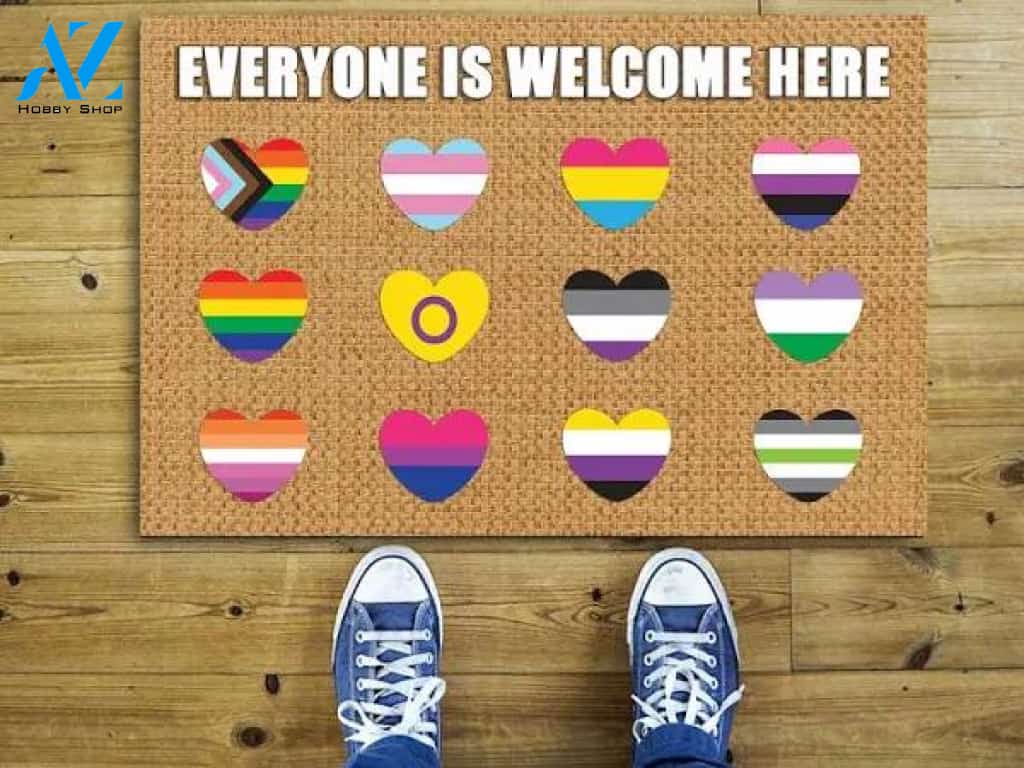 LGBT Pride Gift Idea Everyone Is Welcome Here Welcome Mat Non-Slip Rubber Backing Doormat NHD