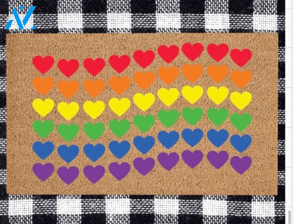 LGBT Pride Month - Rainbow Hearts Doormat Gift Welcome Mat Gift For Friend Family