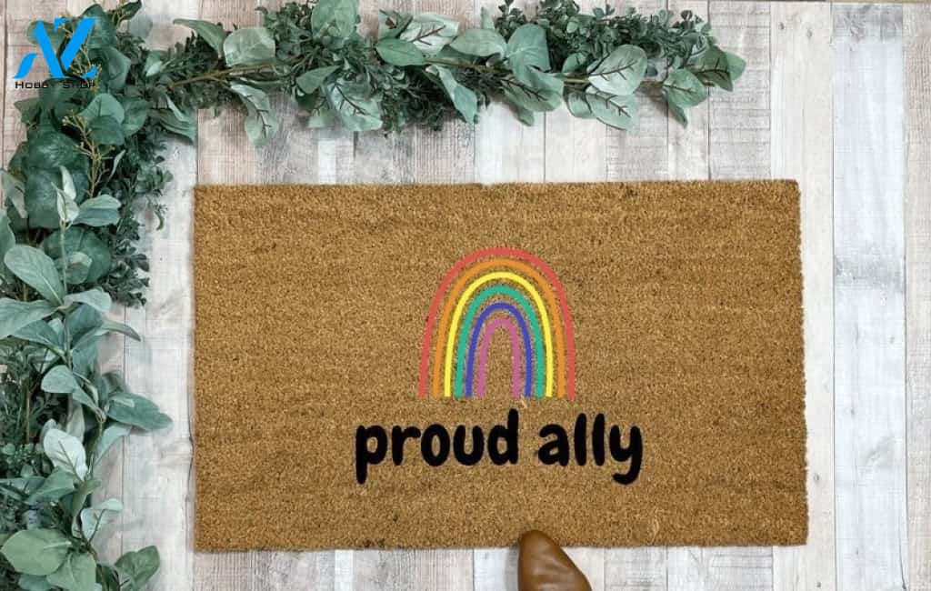 LGBT Pride - Proud Ally Indoor and Outdoor Doormat Warm House Gift Welcome Mat Gift for Friend Family