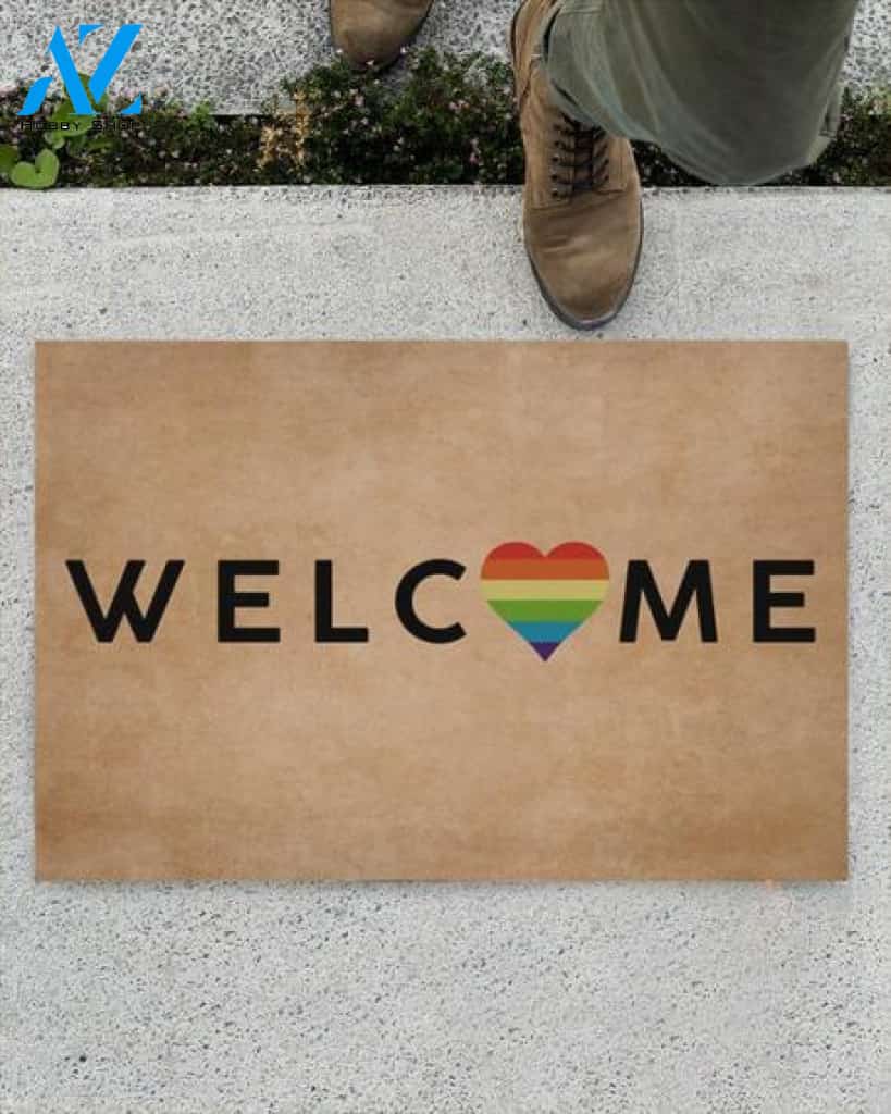 LGBT PRIDE RAINBOW HEART - WELCOME DOORMAT Indoor And Outdoor Doormat Gift For Friend Family Birthday Gift Decor Warm House Gift Welcome Mat