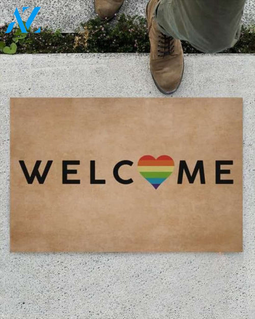 LGBT PRIDE RAINBOW HEART - WELCOME DOORMAT Indoor And Outdoor Doormat Gift For Friend Family Birthday Gift Decor Warm House Gift Welcome Mat
