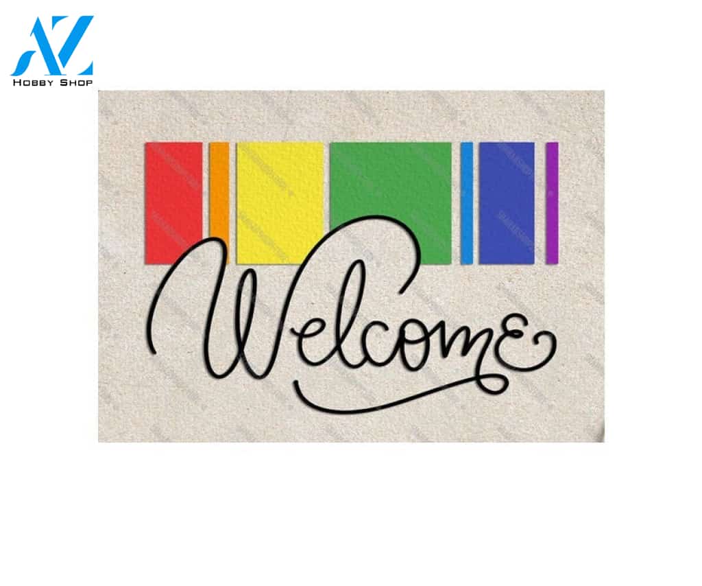 LGBT Rainbow Flag Door Mat Entry Rug Indoor and Outdoor Doormat Warm House Gift Welcome Mat Gift for Friend Family