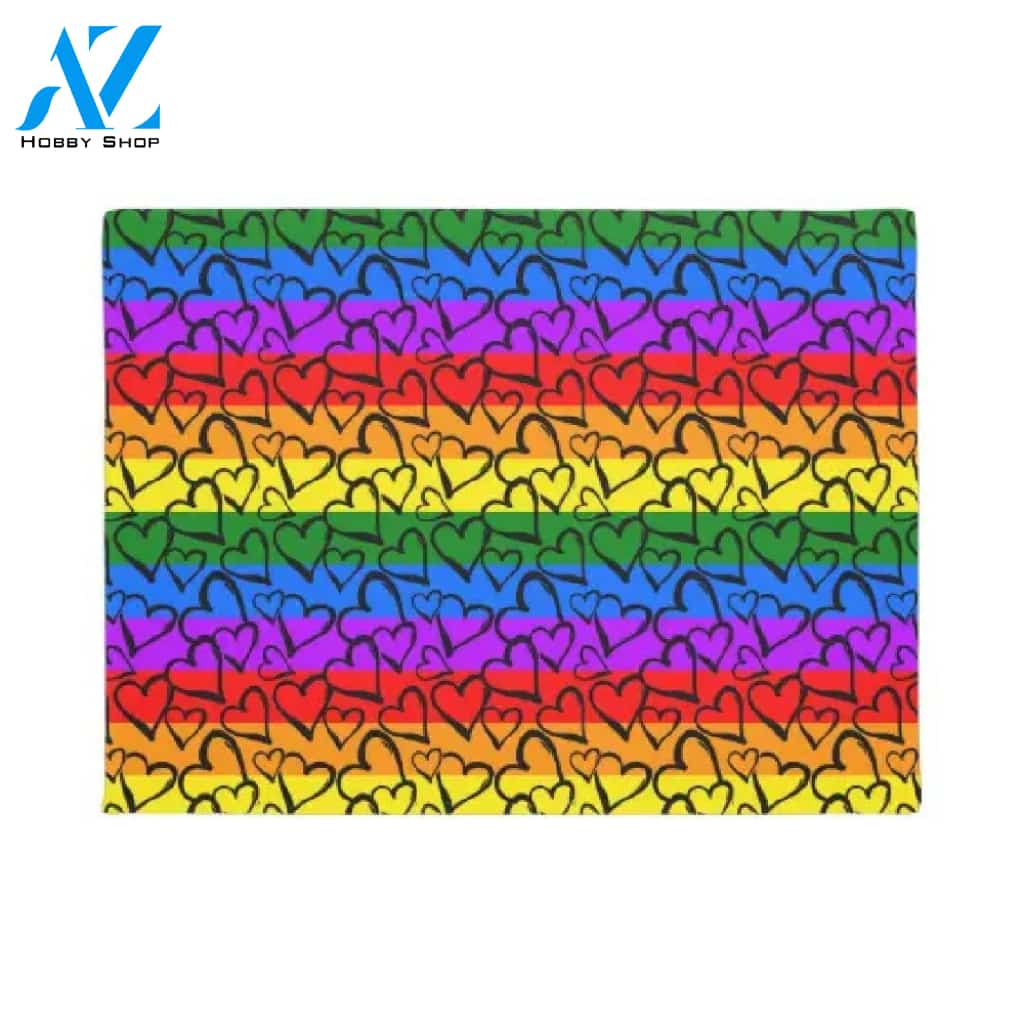 LGBT - Rainbow Heart Pattern Indoor and Outdoor Doormat Warm House Gift Welcome Mat Gift for Friend Family