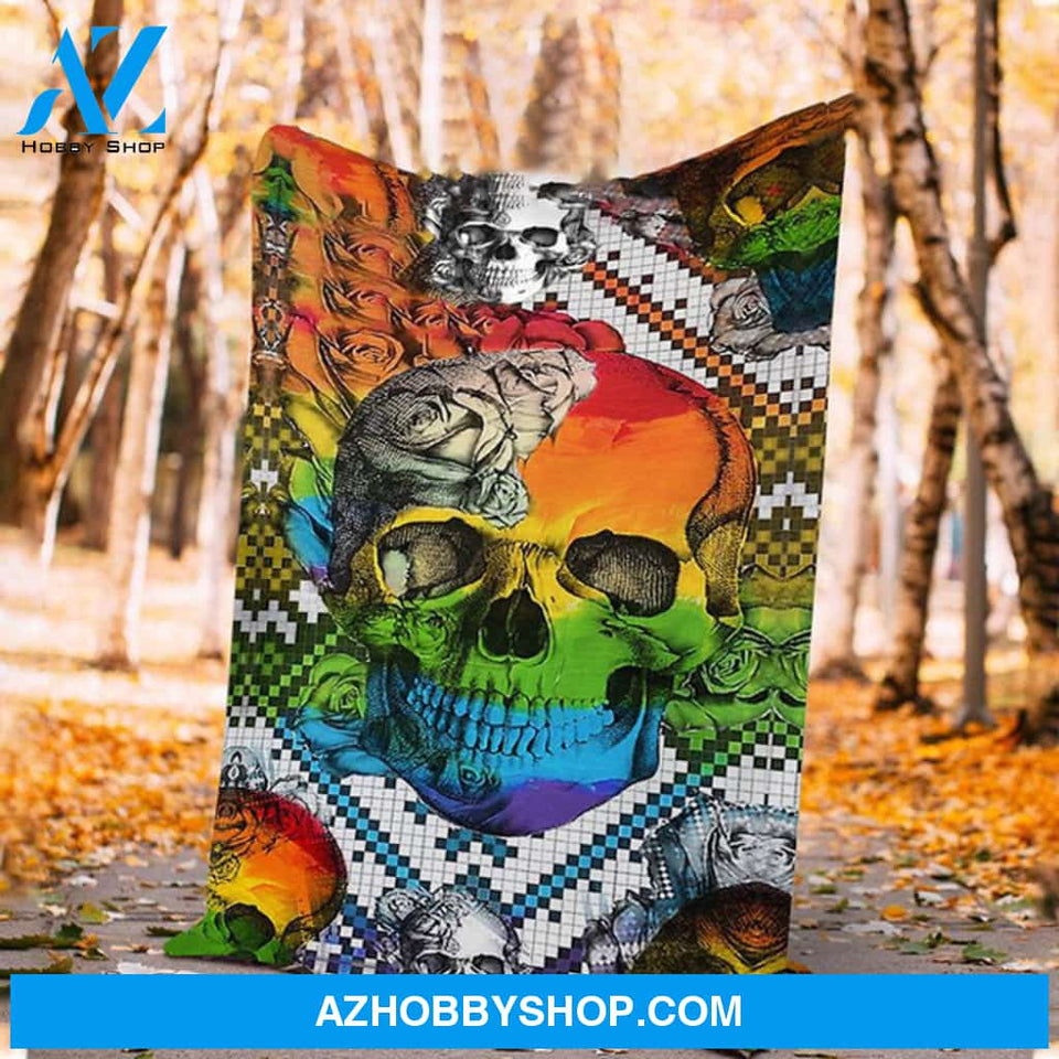 Lgbt Skull Roses Flower Lgbt Pride Gay Lesbian Fleece Blanket Home Decor Bedding Couch Sofa Soft And Comfy Cozy