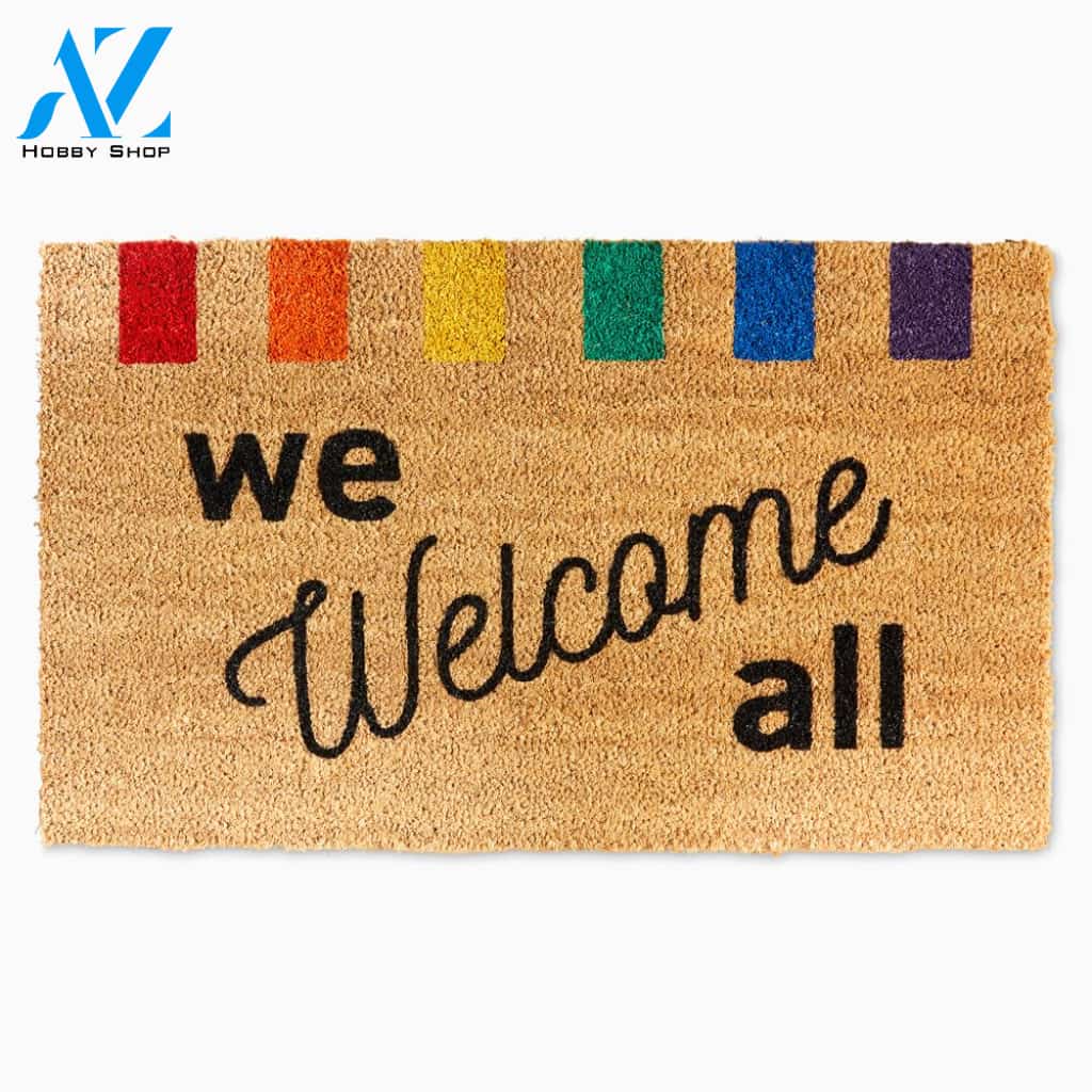 LGBT - We Welcome All Indoor and Outdoor Doormat Warm House Gift Welcome Mat Gift for Friend Family