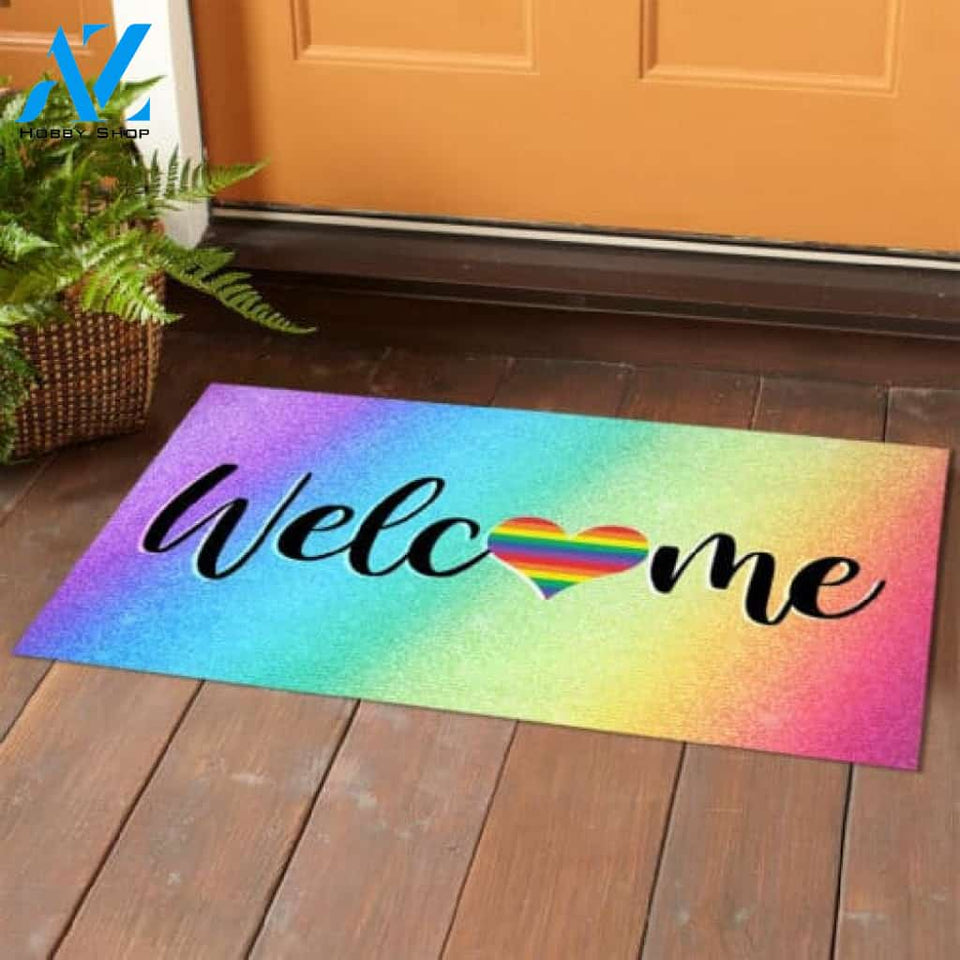 LGBT - Welcome Gay Pride Rainbow Indoor and Outdoor Doormat Warm House Gift Welcome Mat Gift for Friend Family