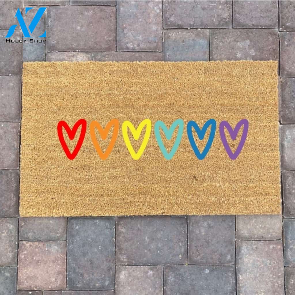 LGBTQ - Rainbow Hearts Indoor and Outdoor Doormat Warm House Gift Welcome Mat Gift for Friend Family