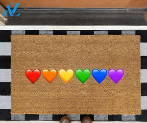 LGBTQ - Trans Pride Gift Rainbow Welcome Heart Doormat Welcome Mat House Warming Gift Home Decor Funny Doormat Gift Idea