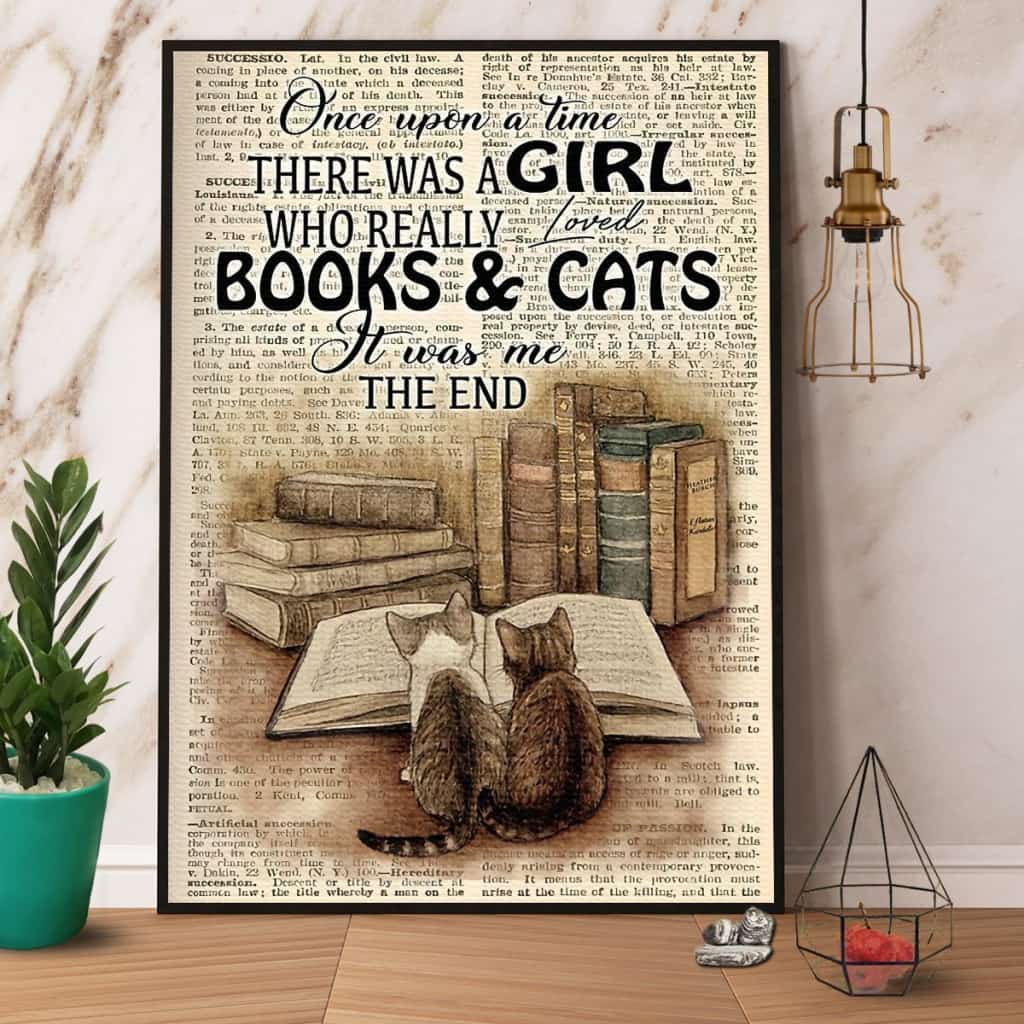 Librarian A Girl Who Really Loved Books And Cats Paper Poster No Frame Matte Canvas Wall Decor