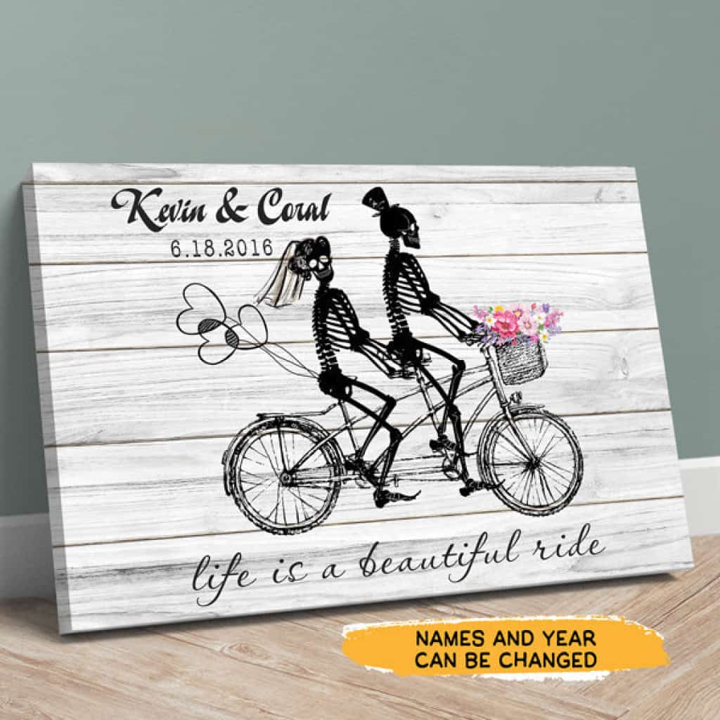Life Is A Beautiful Ride - Skull Couple Wedding Anniversary Personalized Canvas Gift