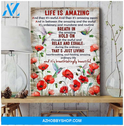 Life is Amazing Hummingbird Premium Wall Art Canvas