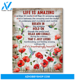 Life is Amazing Hummingbird Premium Wall Art Canvas