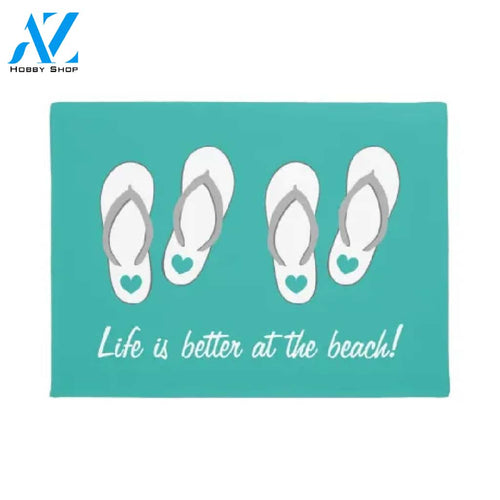 Life Is Better At The Beach - Flip Flops Doormat Welcome Mat House Warming Gift Home Decor Funny Doormat Gift Idea