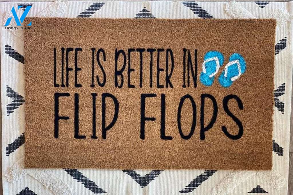 Personalized Name Family House Life Is Better In Flip Flops - Summer Doormat Housewarming Gift Family Welcome Mat Gift For Friend Family