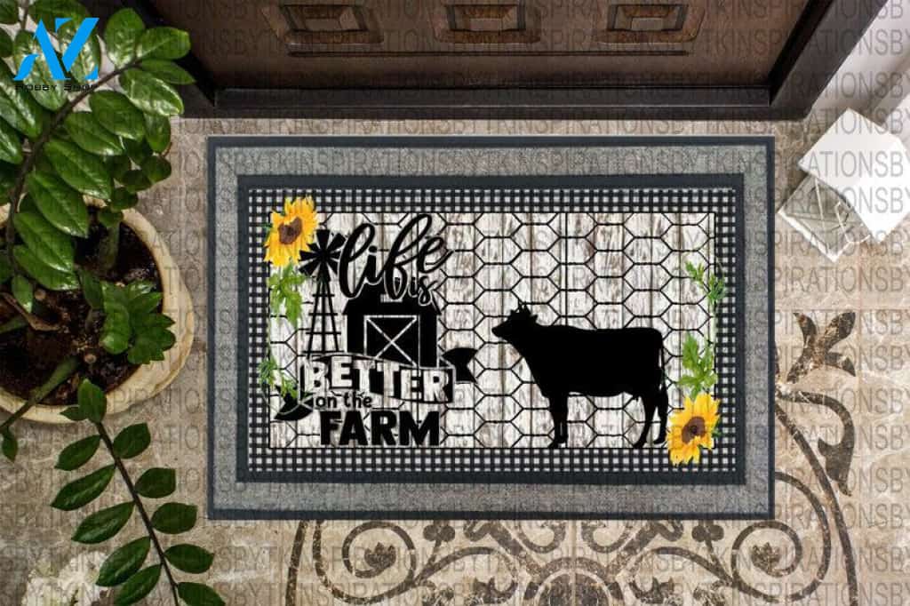 Life is Better on the Farm Cow Animal Doormat Welcome Mat Farm Rug Farmer House Decor Housewarming Gift Gift for Famer Friend for Cow Lover Farm Animal Lovers