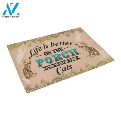 Life Is Better On The Porch And Watch he Cats Doormat Indoor And Outdoor Mat Entrance Rug Sweet Home Decor Housewarming Gift Gift For Friend Family Stem Feminist