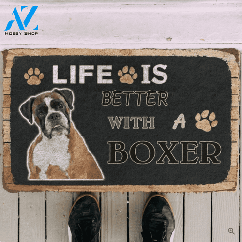 Life Is Better With A Boxer Funny Indoor And Outdoor Doormat Warm House Gift Welcome Mat Birthday Gift For Dog Lovers