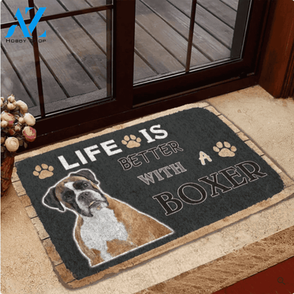 Life Is Better With A Boxer Funny Indoor And Outdoor Doormat Warm House Gift Welcome Mat Birthday Gift For Dog Lovers