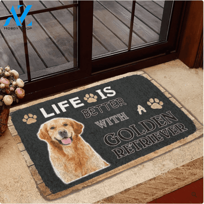 Life Is Better With A Golden Retriever Funny Indoor And Outdoor Doormat Warm House Gift Welcome Mat Birthday Gift For Dog Lovers