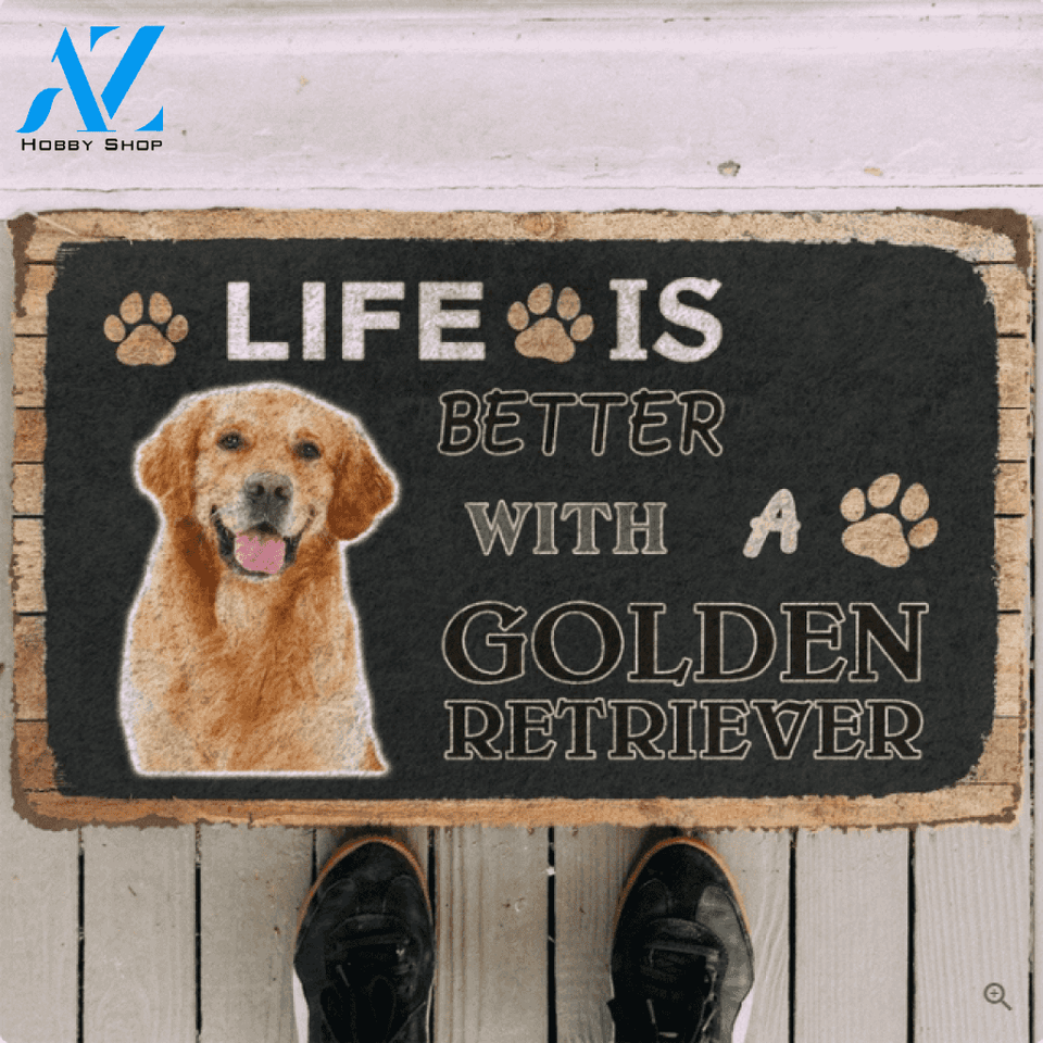 Life Is Better With A Golden Retriever Funny Indoor And Outdoor Doormat Warm House Gift Welcome Mat Birthday Gift For Dog Lovers